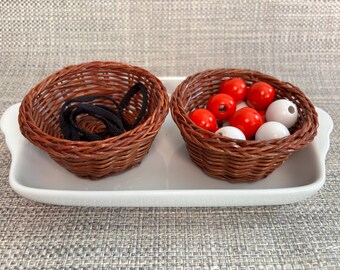 Black White and Red Bead Lacing Materials for Children's House Practical Life Montessori Lessons on a Ceramic Tray