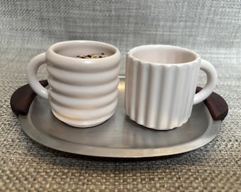 Pouring Materials for Children's House Montessori Practical Life Lessons with Miniature Mugs, Metal and Wood Tray, and Dry Grain Fall Theme