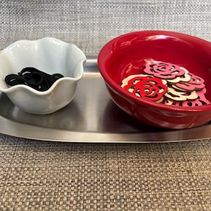 Montessori Lacing Work for Practical Life Children&#39;s House Lessons with Wooden Flowers on a Metal Tray Sweetest Day Valentines Day