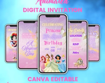 Animated Princess Birthday Invitation, Editable Party Invite (Digital Download)