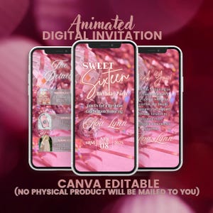 Sweet 16 Invitation, Glam Birthday Party Invitation, Digital Sweet Sixteen Invite, Pink Birthday Invitation, Disco Birthday Invitation