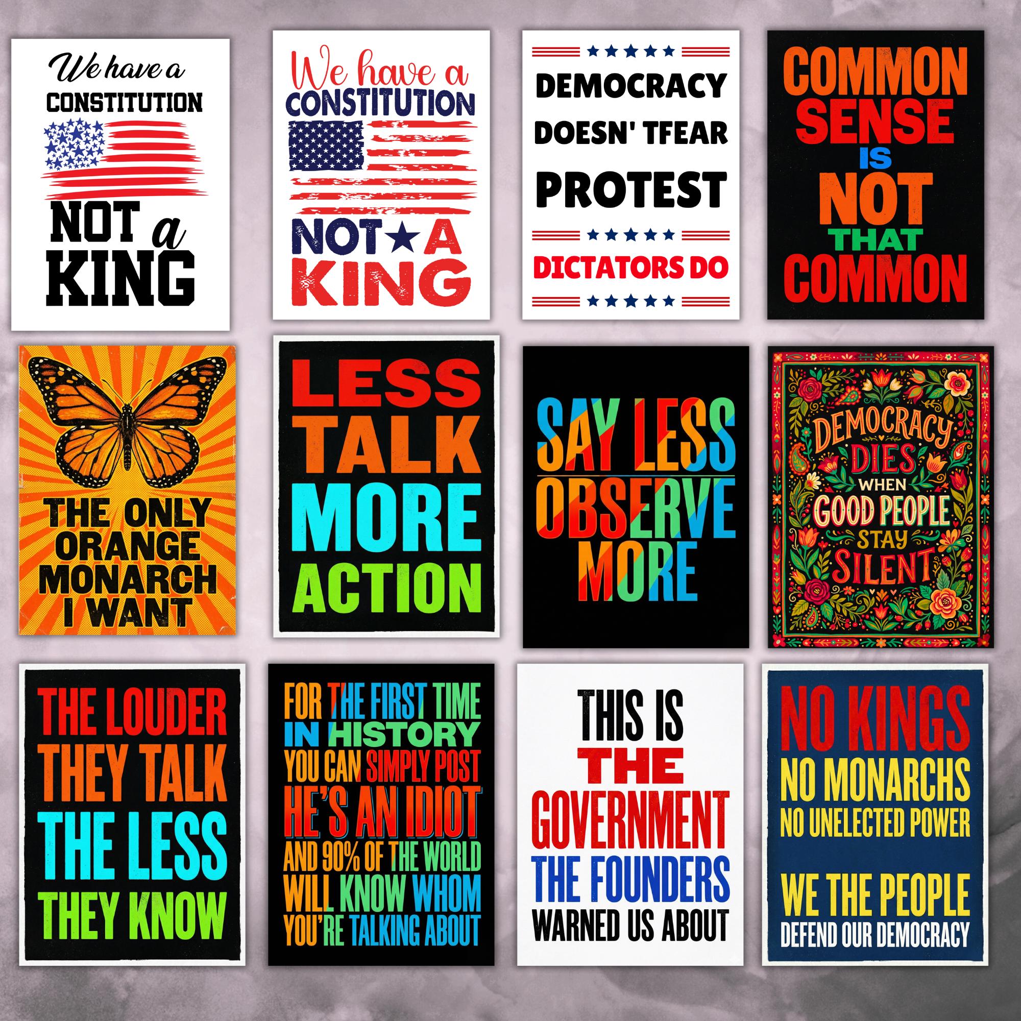 Printable Anti Trump Protest Signs Bundle, No Kings Day Poster Signs ...