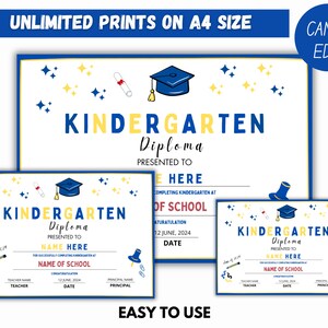 Editable Kindergarten Diploma Template, Graduation Diploma, Printable ...