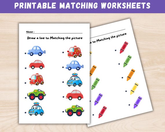 Printable Matching Worksheets, Match The Picture, Kindergarten Preschool Activity, Educational Pages, Instant Download, Kids Activity