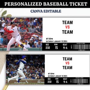Personalisierte Baseball Ticket Vorlage, benutzerdefinierte Baseball Andenken Ticket, Sport Event Ticket, auf Bestellung, Baseball Ticket, digitaler Download