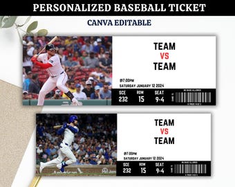 Personalized Baseball Ticket Template, Custom Baseball Keepsake Ticket, Sports Event Ticket, Made To Order, Baseball Ticket,Digital Download