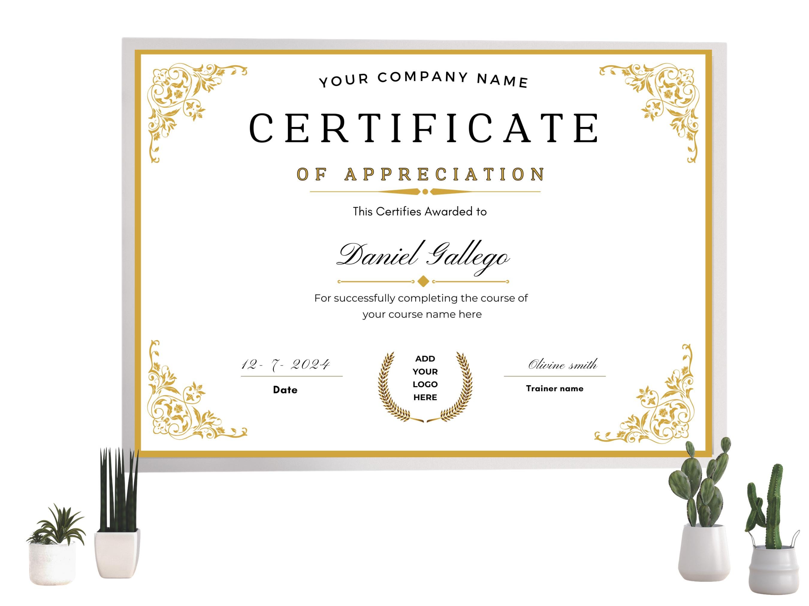 Editable Certificate of Completion Template, Certificate of Completion ...