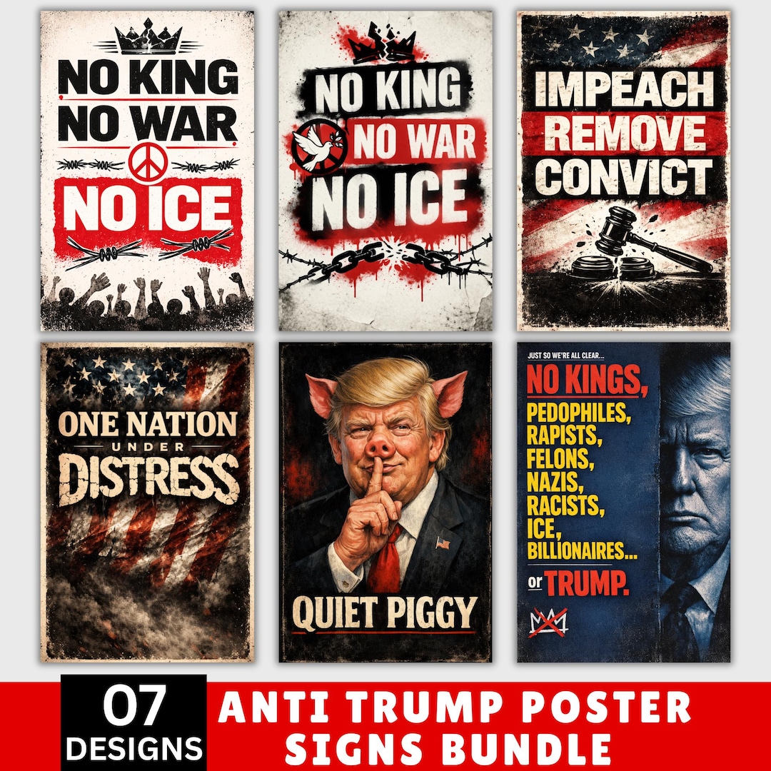 Anti Trump Protest Signs Bundle Printable, No Kings Poster, Resist ...