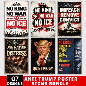 Anti Trump Protest Signs Bundle Printable, No Kings Poster, Resist Defend Democracy Art, Political Activist Rally Signs, Digital Download