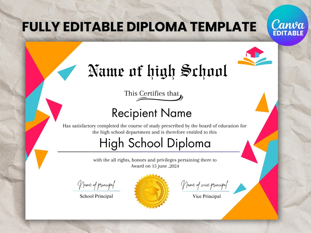 Editable Home School Diploma, Printable High School Diploma Template ...