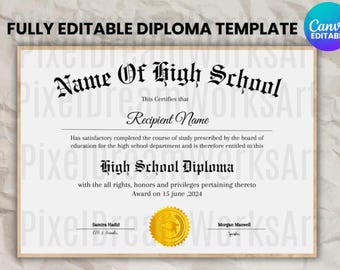 Plantilla imprimible para diploma de secundaria, diploma de educación en casa, diploma de secundaria, plantilla de réplica de diploma, descarga instantánea