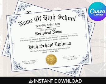 Printable GED Diploma Template, High School Diploma, School Equivalency Diploma, Editable Diploma Replica Template, Digital Download