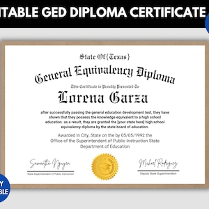 Druckbare Ged-Diploma-Vorlage, Abitur, Schuläquivalenzdiplom, bearbeitbare Diplom-Replik-Vorlage, digitaler Download