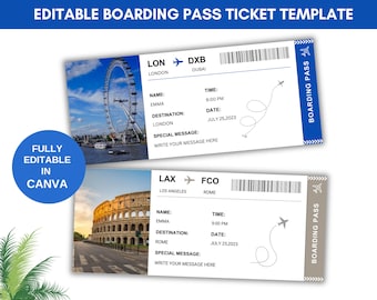 Plantilla de tarjeta de embarque editable, boleto de avión personalizado e imprimible, tarjeta de embarque de Canva, descarga instantánea, boleto de tarjeta de embarque hecho a mano