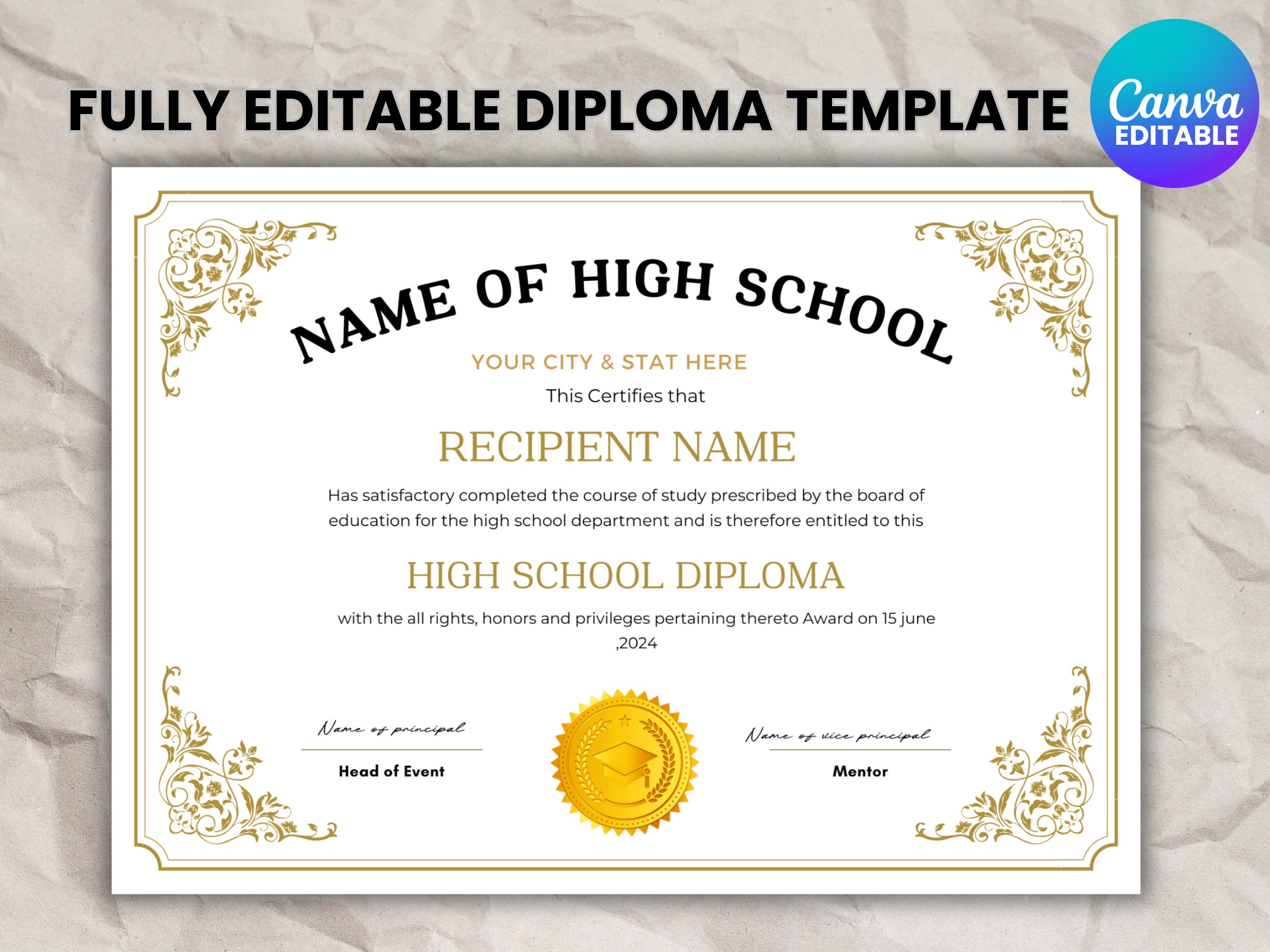 Printable High School Diploma Template Home School Diploma High