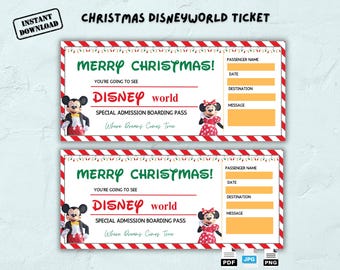 Editable Christmas Disneyland Surprise Trip Ticket Template, Disneyworld Ticket, Surprise Reveal Ticket, Disneyland Ticket,Theme Park Ticket