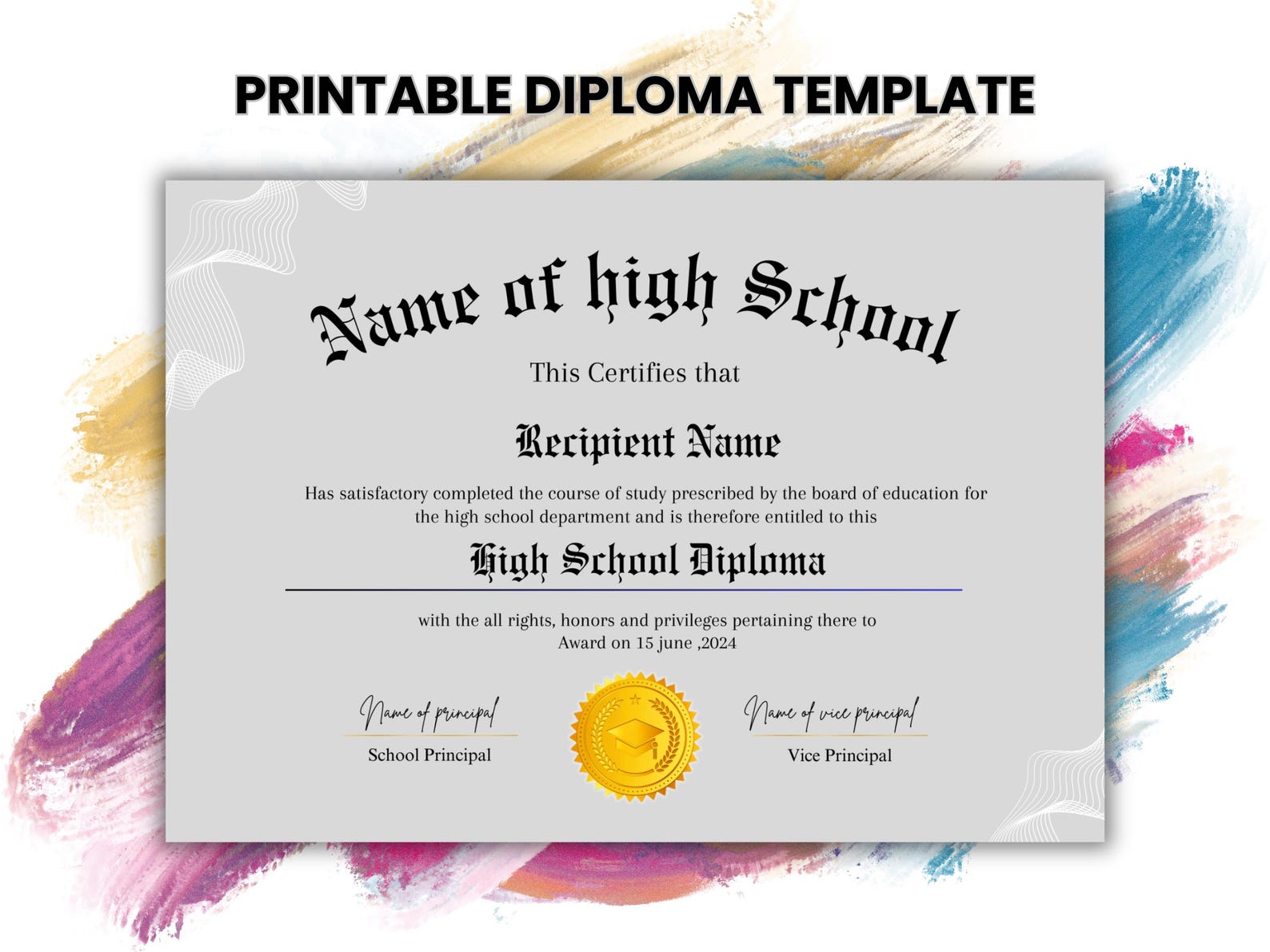 Printable Home School Diploma, High School Diploma Template, High ...