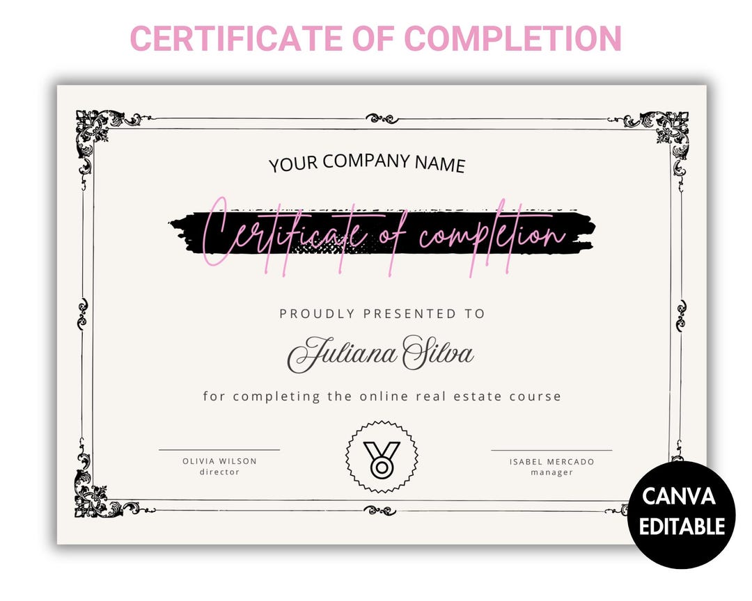Editable Certificate of Completion Template, Certificate of Completion ...
