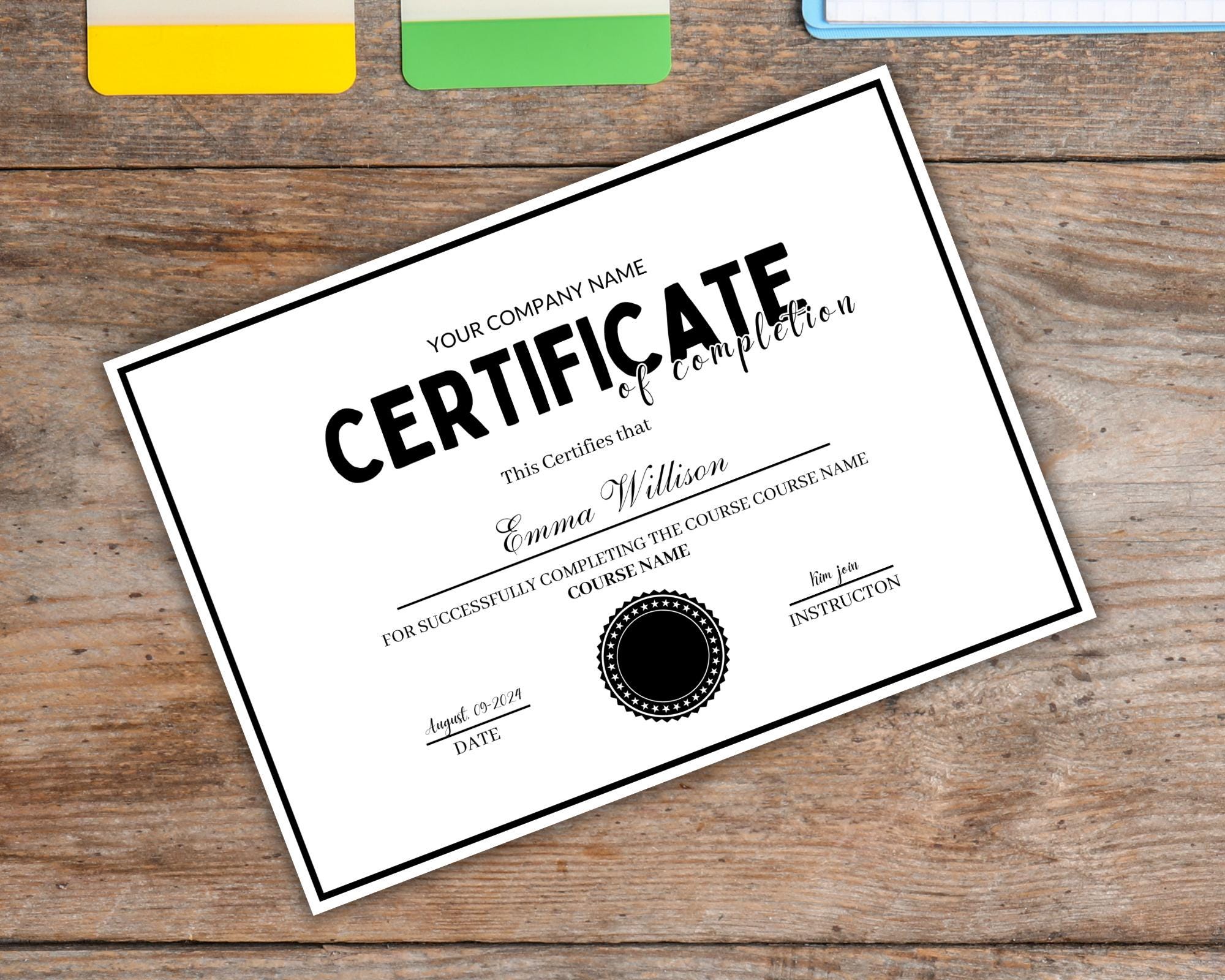 Editable Certificate of Completion Template, Certificate of Completion ...