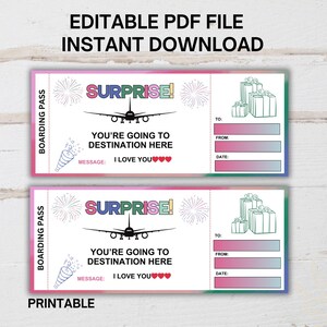 Editable Surprise Boarding Pass Template, Boarding Pass, Flight Ticket Gift, Fake Ticket, Birthday Surprise, Instant Download