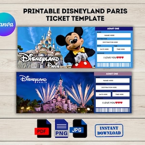 Editable Disneyland Paris Boarding Pass Ticket, Surprise Disney World Ticket,Holiday Ticket,Birthday Gift, Instant Download,Printable Ticket