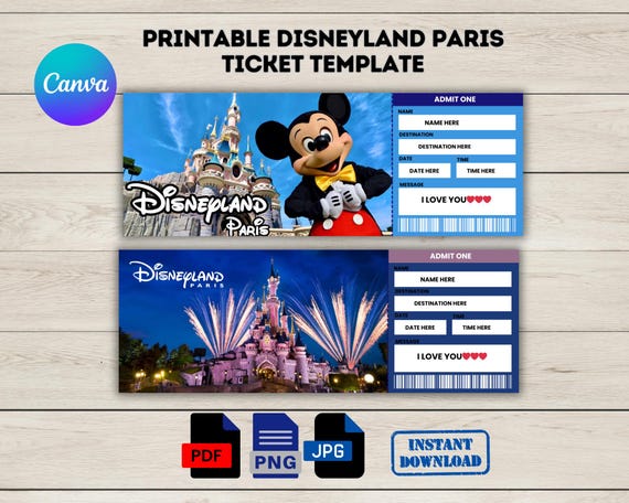 Editable Disneyland Paris Boarding Pass Ticket, Surprise Disney World Ticket,Holiday Ticket,Birthday Gift, Instant Download,Printable Ticket
