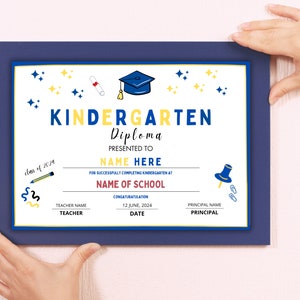 Editable Kindergarten Diploma Template, Graduation Diploma, Printable ...
