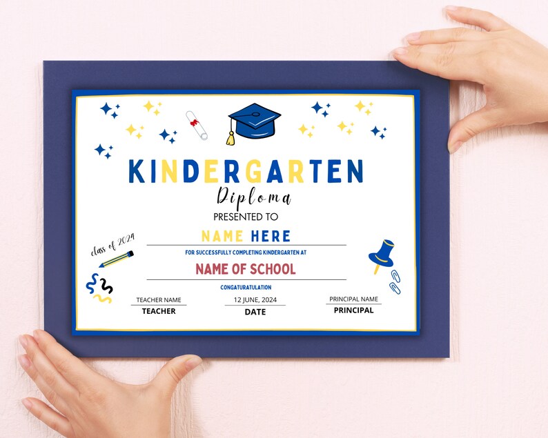 Editable Kindergarten Diploma Template, Graduation Diploma, Printable ...