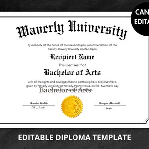 Printable High School Diploma Template, Home School Diploma, High School Diploma, Diploma Replica Template, Instant Download