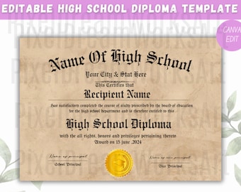 Plantilla imprimible para diploma de secundaria, diploma de educación en casa, diploma de secundaria, plantilla de réplica de diploma, descarga instantánea