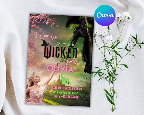 Editable Wicked Birthday Party Invitation, Wicked Party Invitation,Movie Party Ticket, Invitation Template, Instant Download,Wicked Inspired