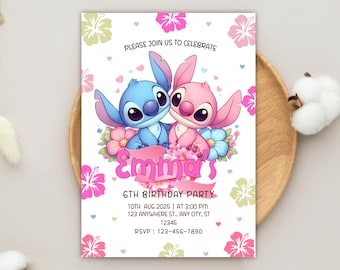 Editable Stitch Birthday Party Invitation, Cute Stitch Bday Envite, Cartoon Bday, Kids Birthday Party Invite, Invitation Template