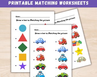Printable Matching Worksheets, Match The Picture, Kindergarten Preschool Activity, Educational Pages, Teaching Resources, Instant Download