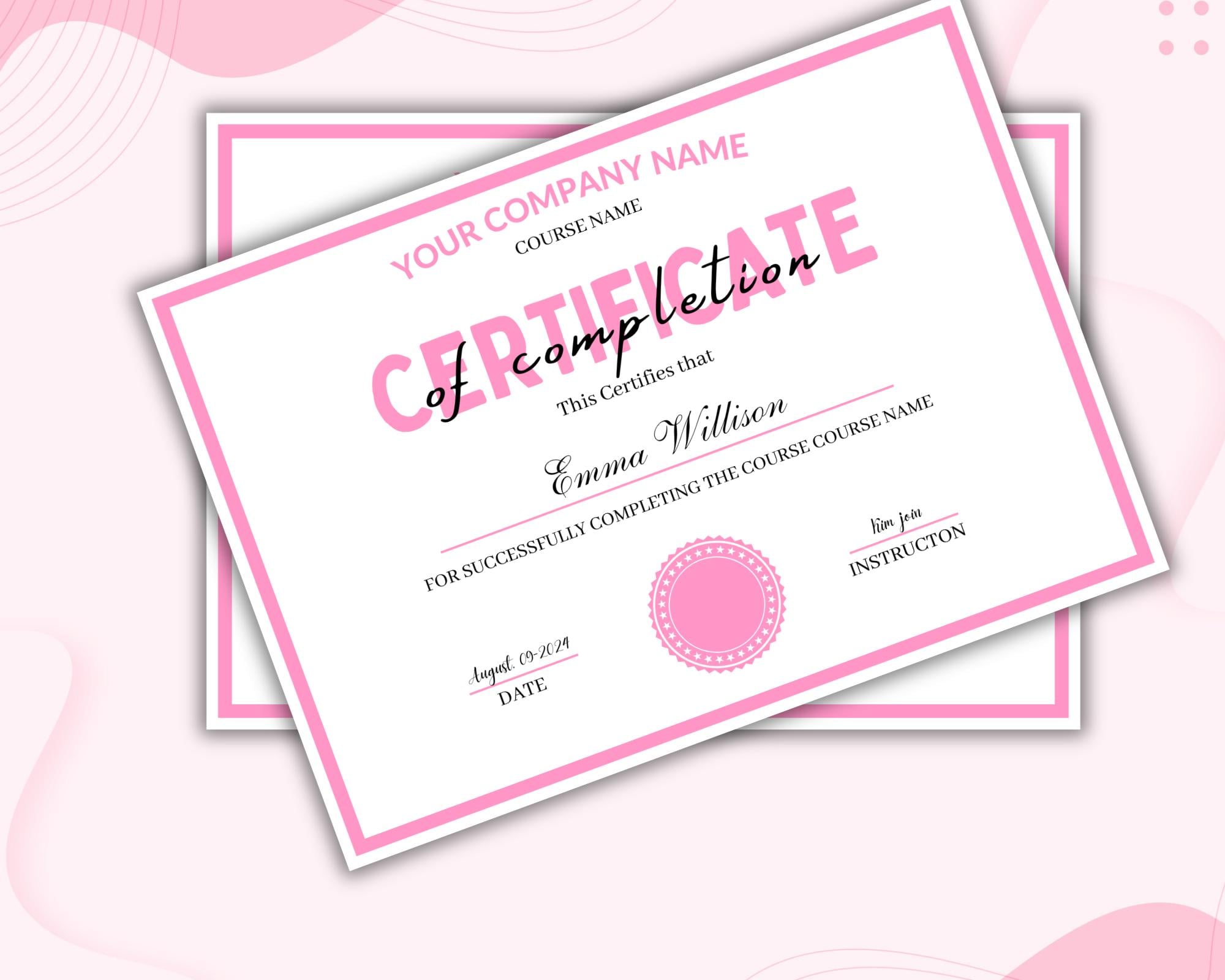 Editable Certificate of Completion Template, Certificate of Completion ...