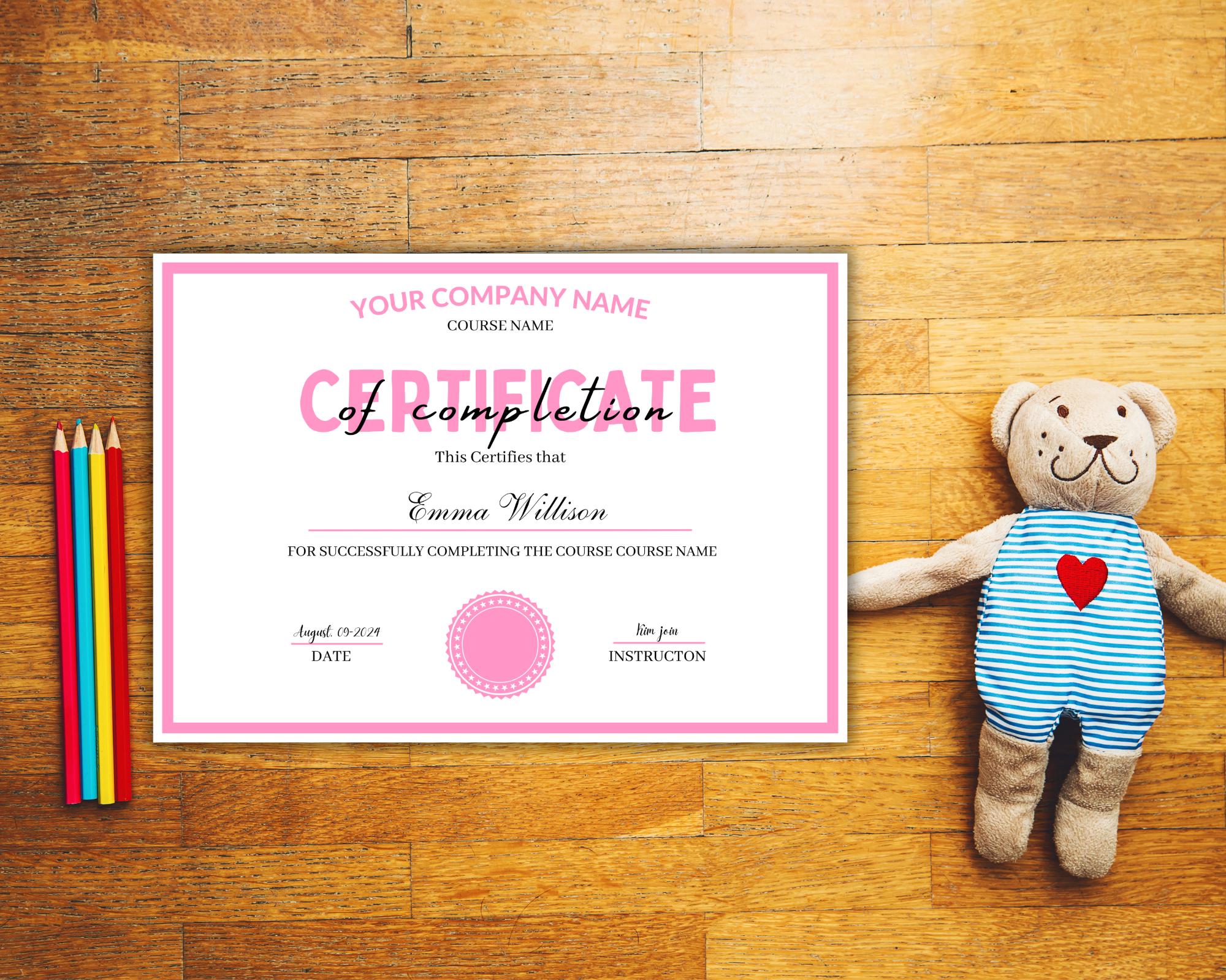 Editable Certificate of Completion Template, Certificate of Completion ...
