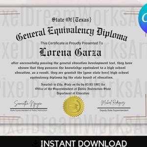 Printable GED Diploma Template, High School Diploma, School Equivalency Diploma, Editable Diploma Replica Template, Digital Download