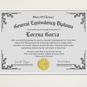 Druckbare GED-Diplomvorlage, Abiturdiplom, Schuläquivalenzdiplom, bearbeitbare Diplomnachbildungsvorlage, digitaler Download