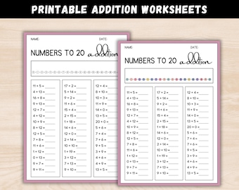 Printable Addition Worksheet Template, Math Worksheets Kids, Mental Maths, Addition Worksheets, 2nd Grade Math, Instant Download, Arithmetic