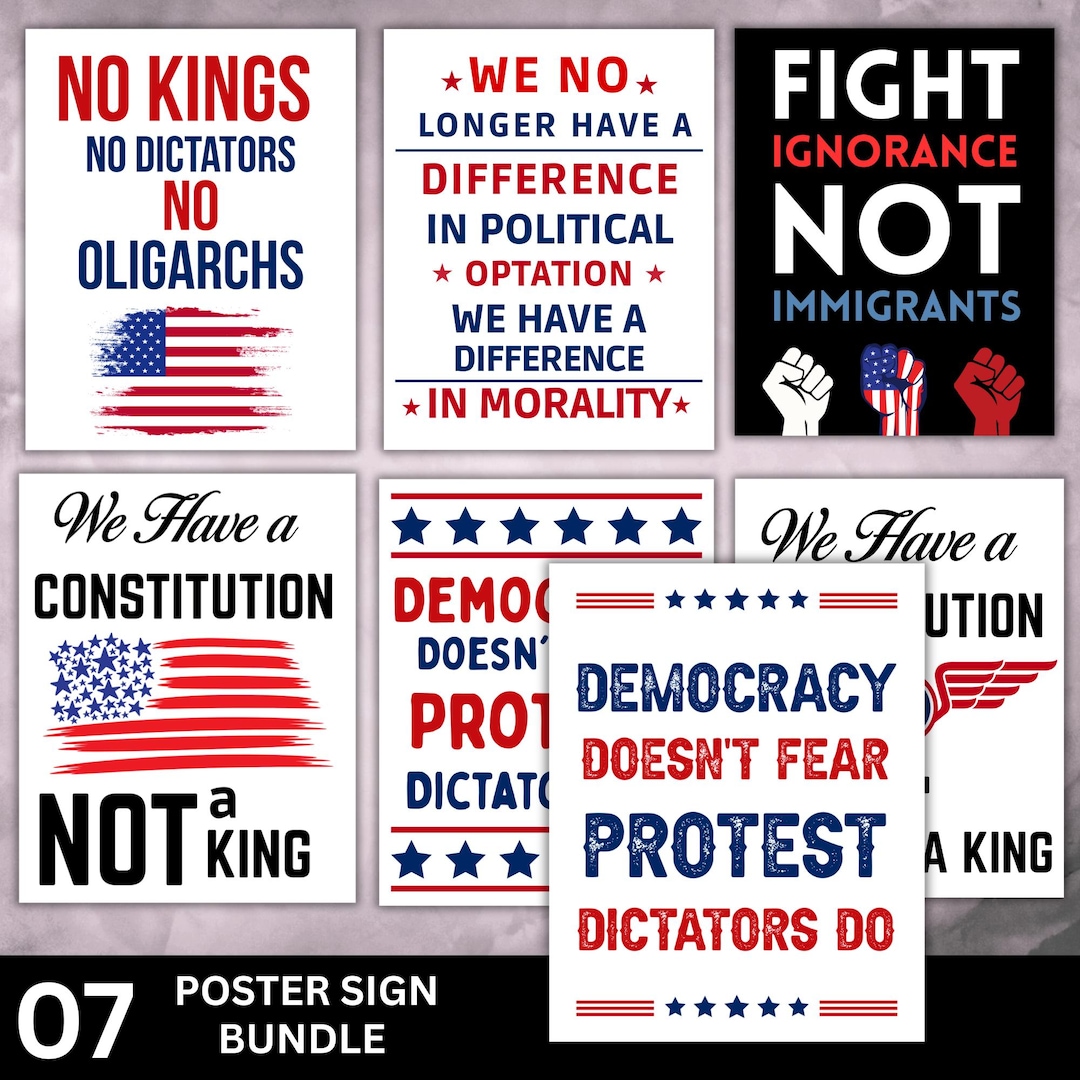 Printable Anti Trump Protest Signs Bundle, No Kings Day Poster Signs ...