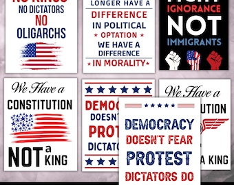 Paquete de carteles imprimibles de protesta contra Trump, carteles de "No Kings Day", anti-Trump, descarga digital, cartel de manifestación de activistas políticos