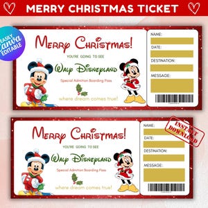 Editable Christmas Disneyland Surprise Trip Ticket Template, Disneyworld Ticket, Surprise Reveal Ticket, Disneyland Ticket,Theme Park Ticket
