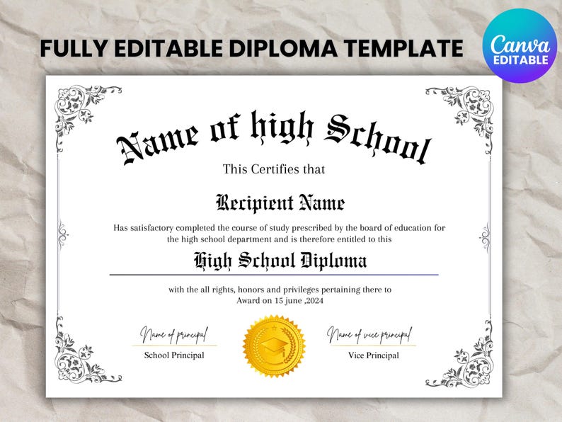 Printable High School Diploma Template, Home School Diploma, High ...