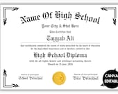 Printable High School Diploma Template, Home School Diploma, High School Diploma, Diploma Replica Template, Instant Download