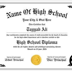 Printable High School Diploma Template, Home School Diploma, High School Diploma, Diploma Replica Template, Instant Download