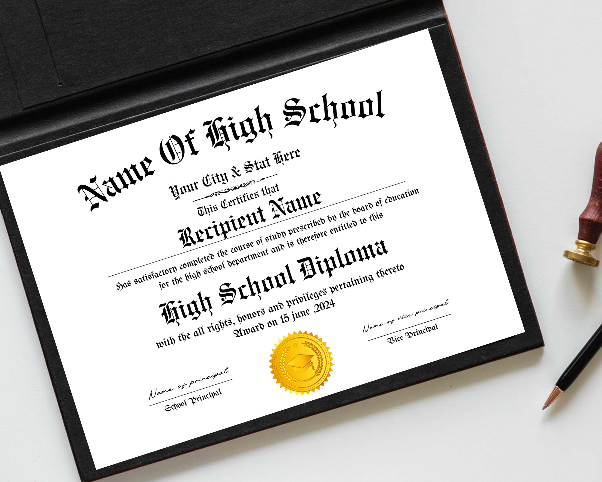 Editable High School Diploma Template, High School Diploma, Printable ...