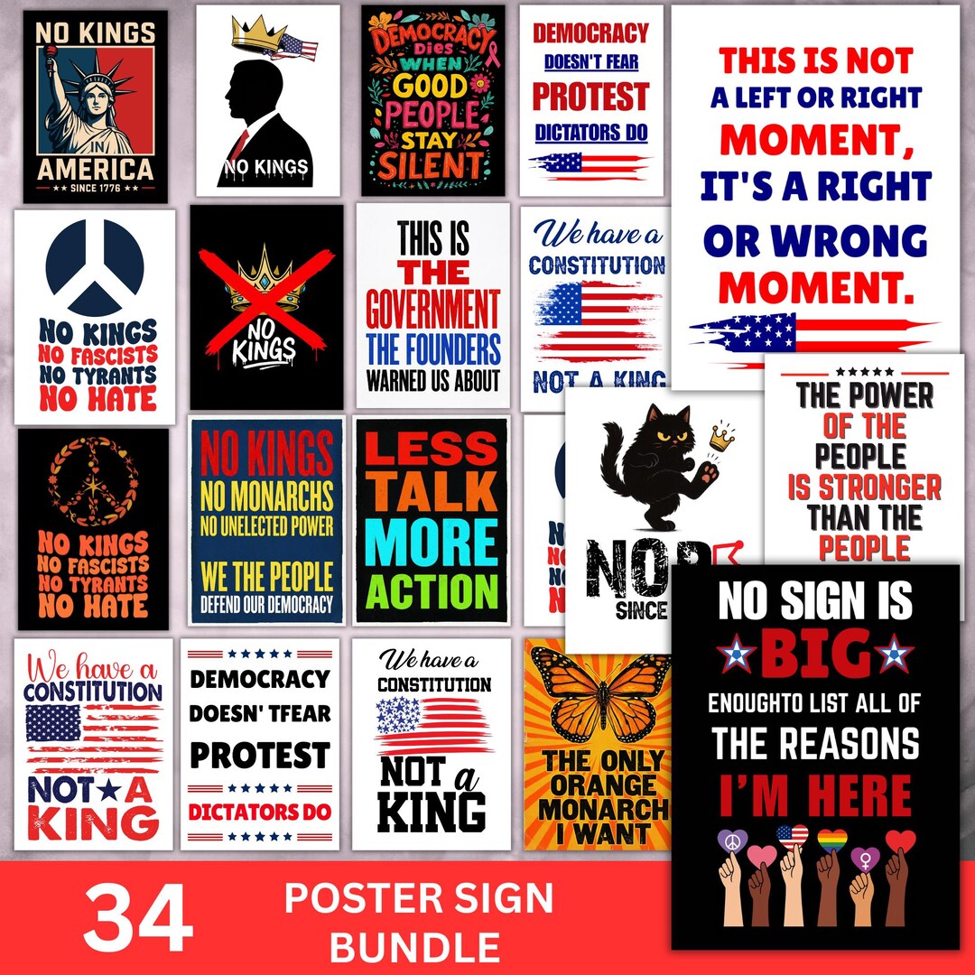 Printable Anti Trump Protest Signs Bundle, No Kings Day Poster Signs ...