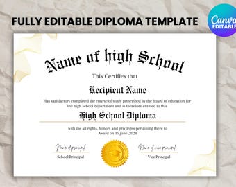 Plantilla imprimible para diploma de secundaria, diploma de educación en casa, diploma de secundaria, plantilla de réplica de diploma, descarga instantánea