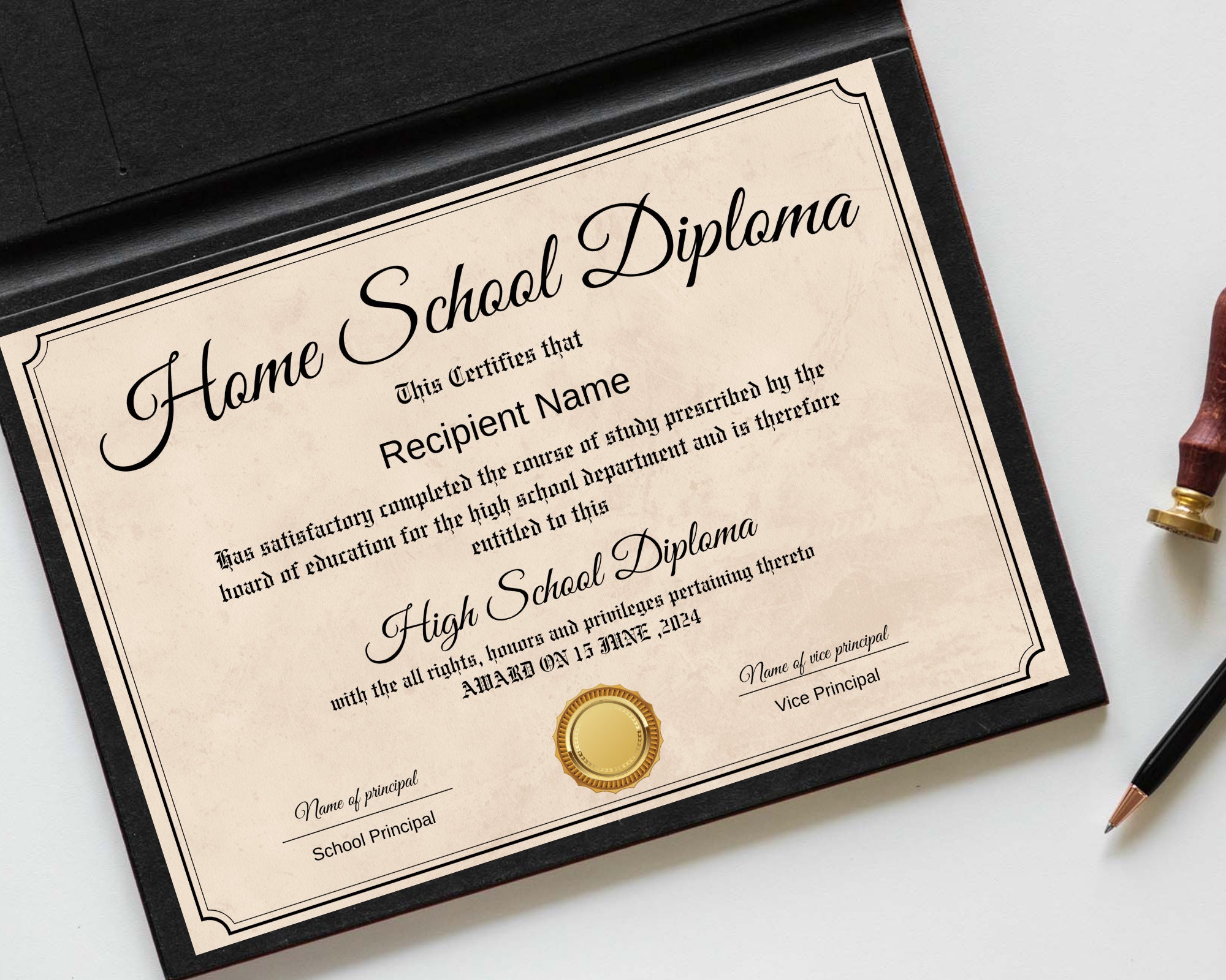 Homeschool Diploma Template, Printable Certificate With Seal, Diploma ...