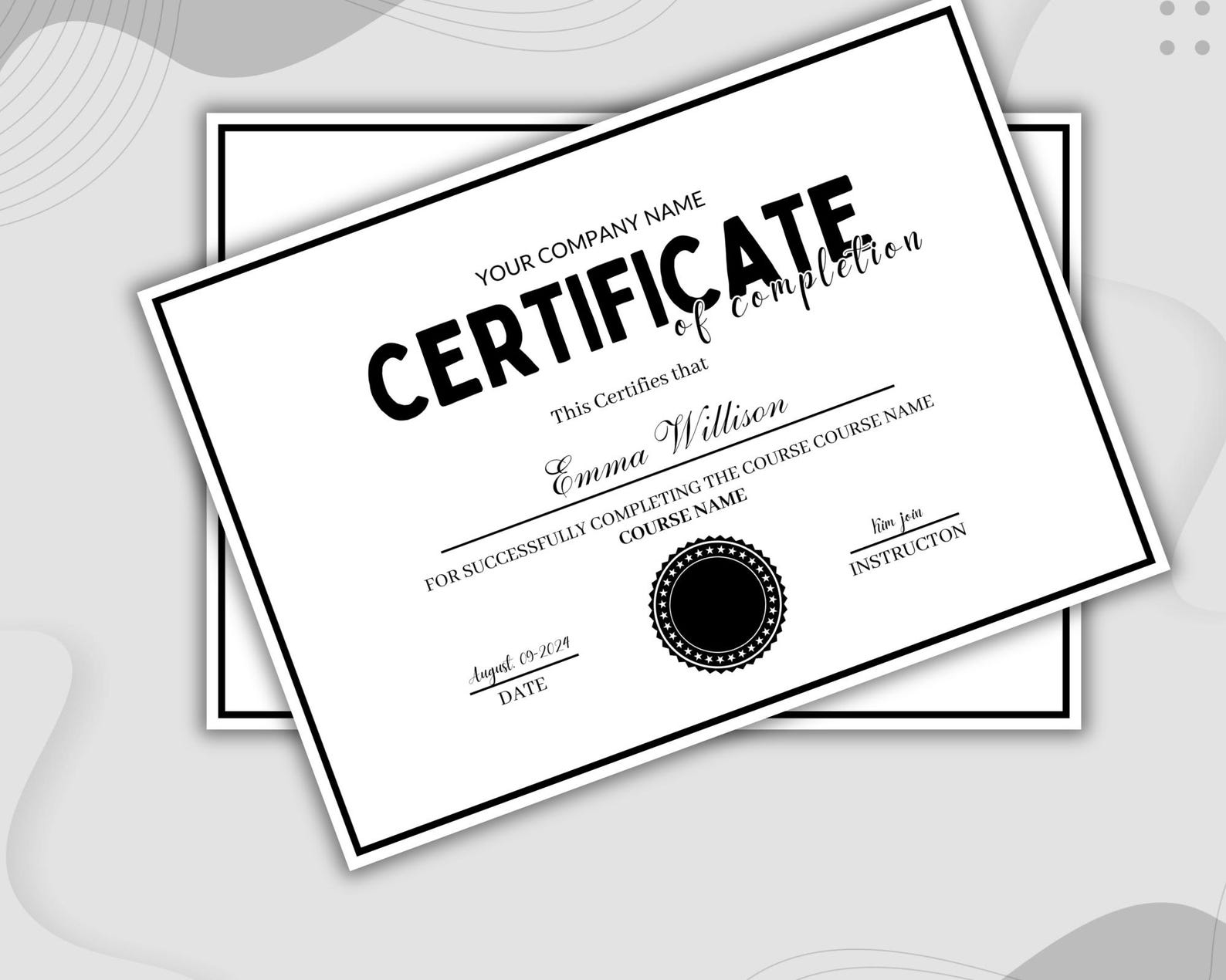 Editable Certificate of Completion Template, Certificate of Completion ...