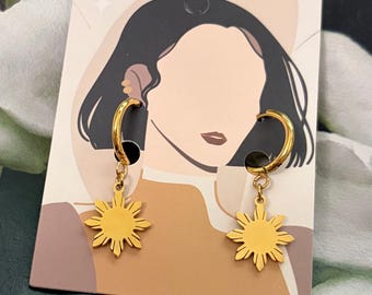 Philippine Sun Stainless Steel Hoop Earrings, Filipino American History Month, AAPI Heritage, Mother's day gift, Philippine Jewelry